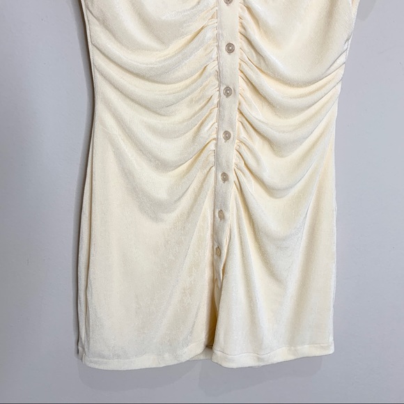 NEW With Jéan Alexa Mini Dress Ruched Button Down Buttercream - Picture 11 of 14